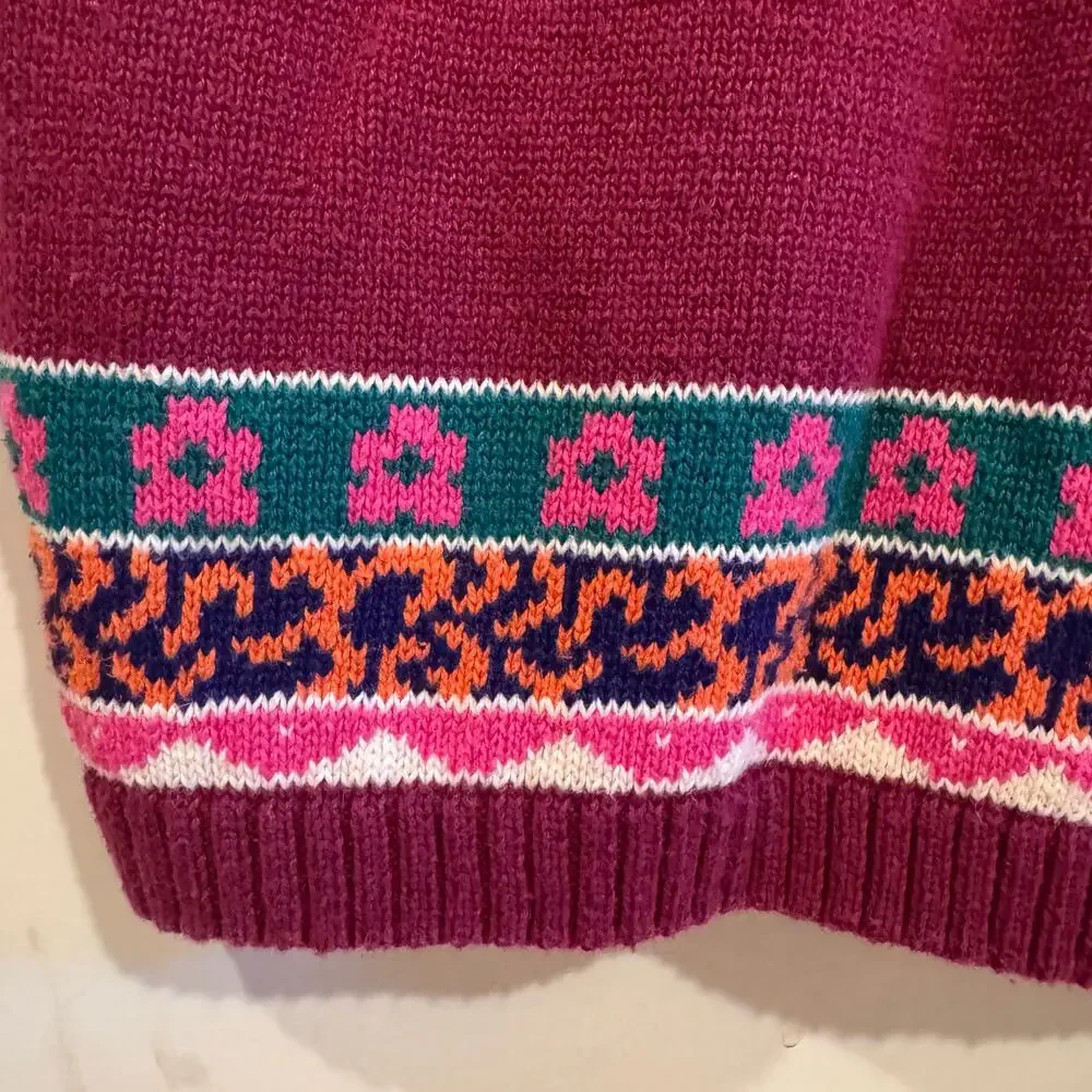 Vintage Folk Art Sweater Size L Cropped Cotton Blend Casual Summer Boho‎ Retro
